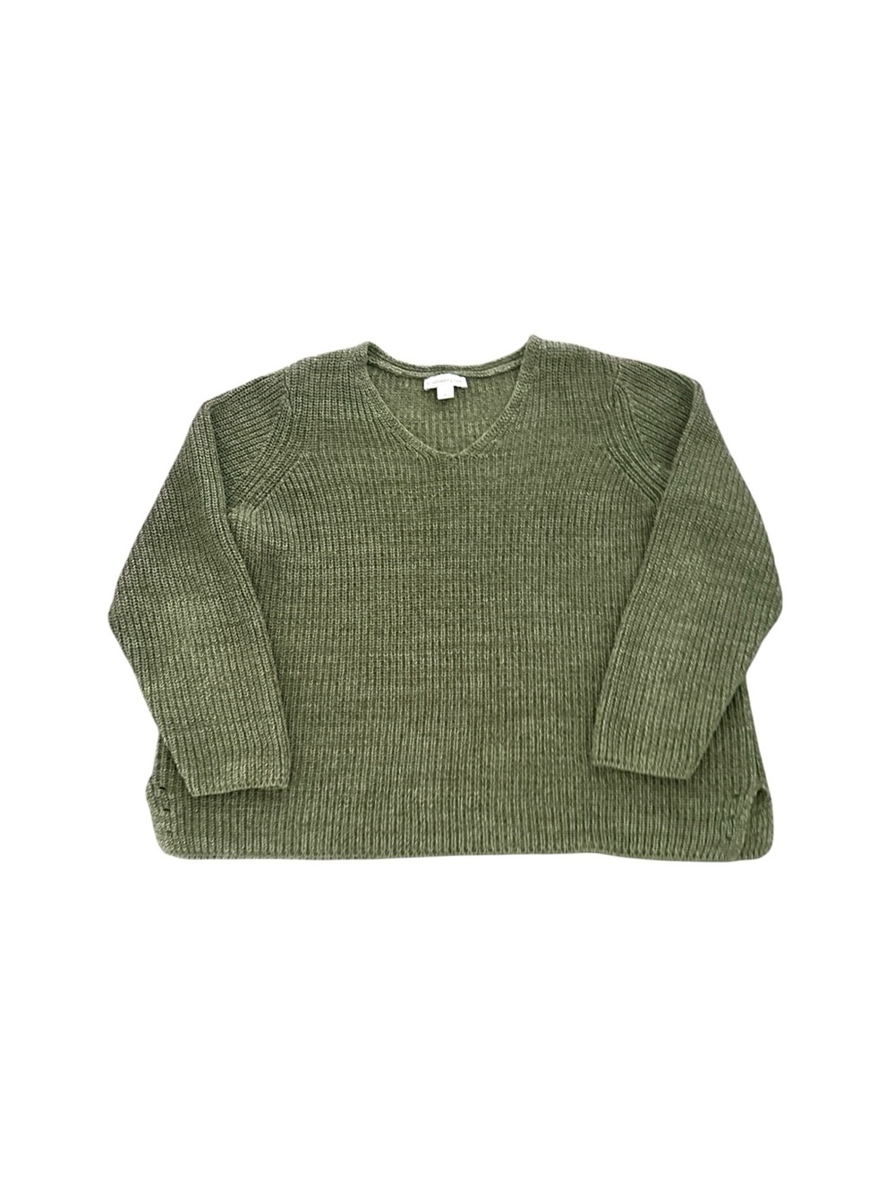 Coldwater Creek Women’s 1X Olive Green Cotton V-Neck Pullover Sweater